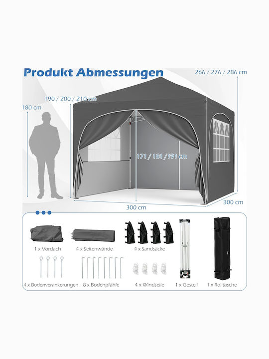 Costway Faltbarer Pavillon Garten mit LEDs Gray 3x3m