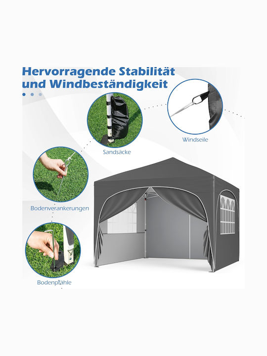 Costway Faltbarer Pavillon Garten mit LEDs Gray 3x3m