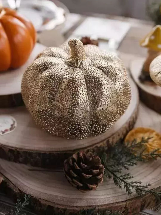 Beauty Home Christmas Ceramic Figure Pumpkin Gold Length 12cm