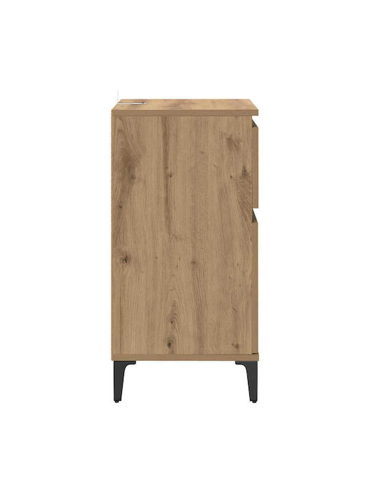 Wooden Bedside Tables with Metal Legs Brown Oak 2 Pieces 40x35x70cm