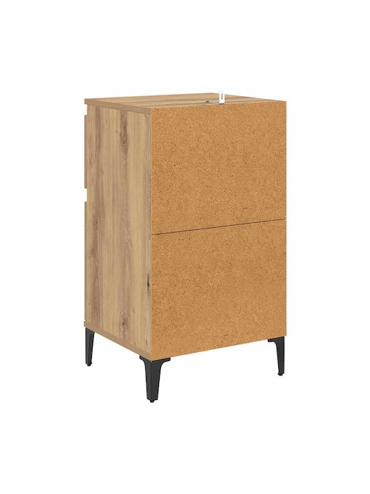 Wooden Bedside Tables with Metal Legs Brown Oak 2 Pieces 40x35x70cm