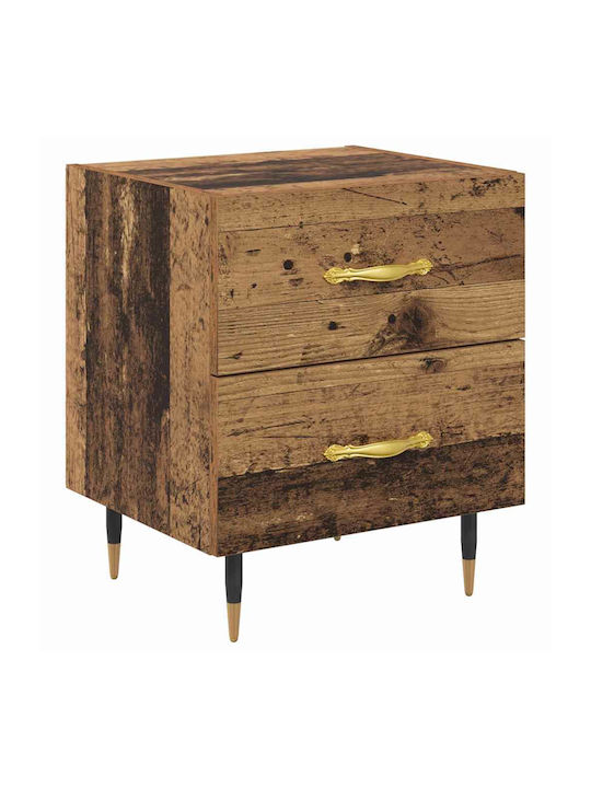 Bedside Table Wooden with Metal Legs Old Wood 40x35x47.5cm