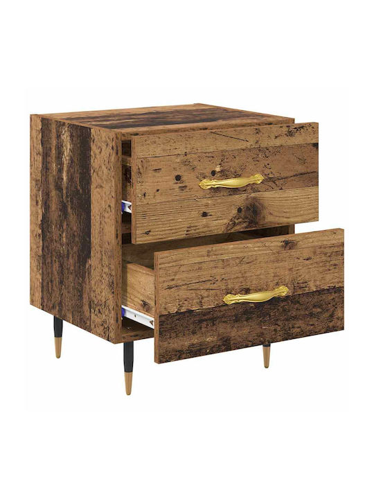 Bedside Table Wooden with Metal Legs Old Wood 40x35x47.5cm
