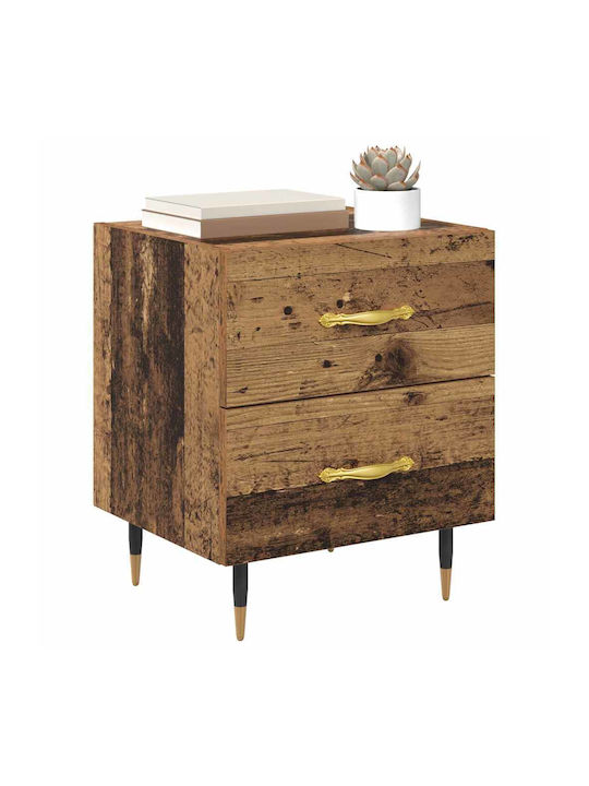 vidaXL Bedside Tables Wooden with Metal Legs Old Wood 2 Pieces 40x35x47.5cm