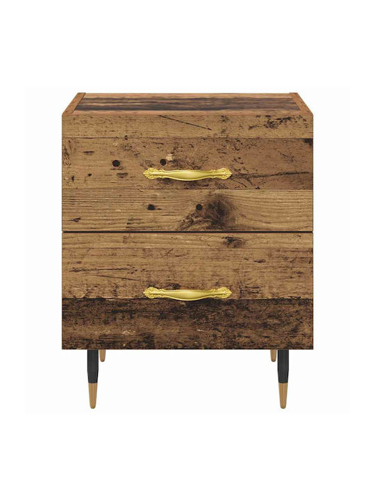 vidaXL Bedside Tables Wooden with Metal Legs Old Wood 2 Pieces 40x35x47.5cm
