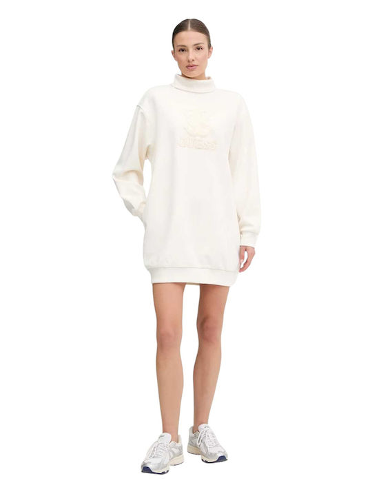 Mini Kleid Wickel Rollkragenpullover Crem