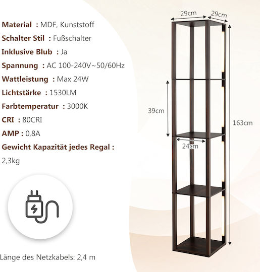 Costway LED Stehlampe Höhe 162xM26cm Braun