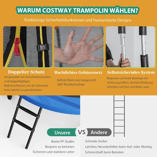 Costway TW10073 Trampoline Gymnastics Diameter 244cm with Net and Ladder