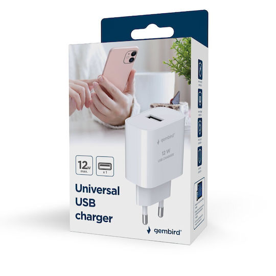 Gembird Зарядно без кабел с USB-A порт Power Delivery Бял (TA-UC-1A12-01)
