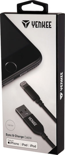 Yenkee Braided USB to Lightning Cable Μαύρο 1m (YCU 611 BK)