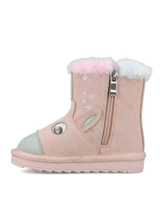 Anatomical Suede Kids Boots with Zipper Pink