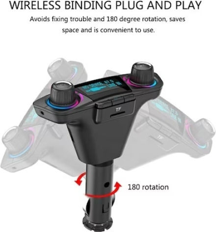 Multifunctional Car Kit Hands-Free Calling Bluetooth FM Transmitter MP3 Radio Car Charger Dual USB TF Card Black