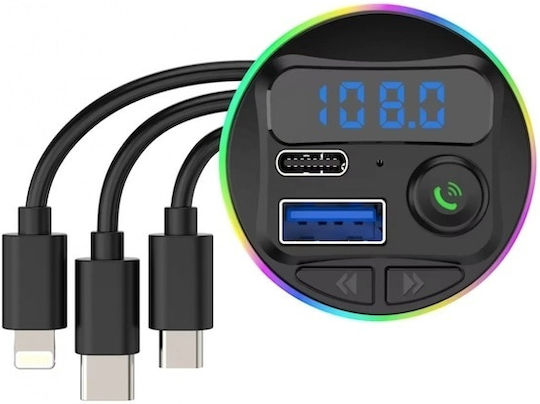 Auto FM-Transmitter Car Charger Mp3 Player Schnelles Laden USB Port Typ-C 20W Bluetooth 3 Ladeanschlüsse Schwarz