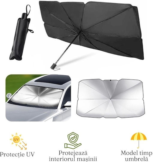 Car Umbrella-type Sunshade Foldable Uv Protection Extended Coverage Size 130x75 Cm Thermal Insulation Black Silver