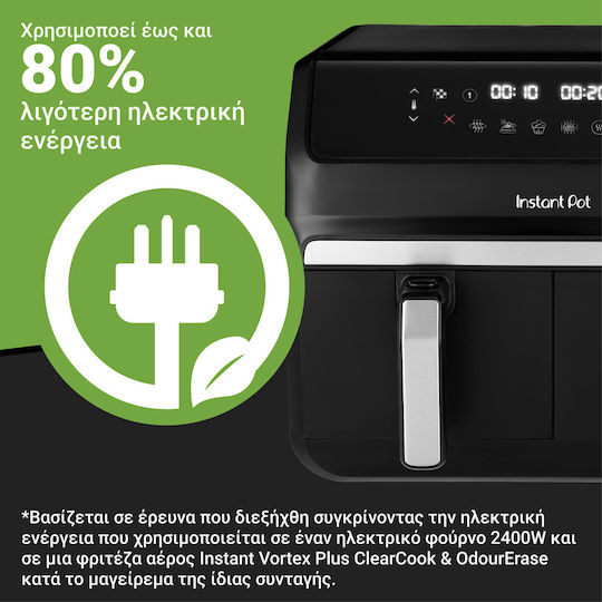 Instant Pot Vortex Dual Еър Фрайър с Двойна Подвижна Кошница 8лт Черен