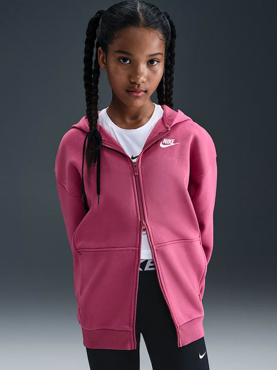 Fleece Kids Sweatshirt Cardigan with Hood and Pockets Purple Sportswear Club