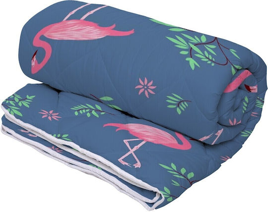 Alcam Σετ Πάπλωμα Μονό 140x200εκ. Pink Flamingo Μπλε 2τμχ