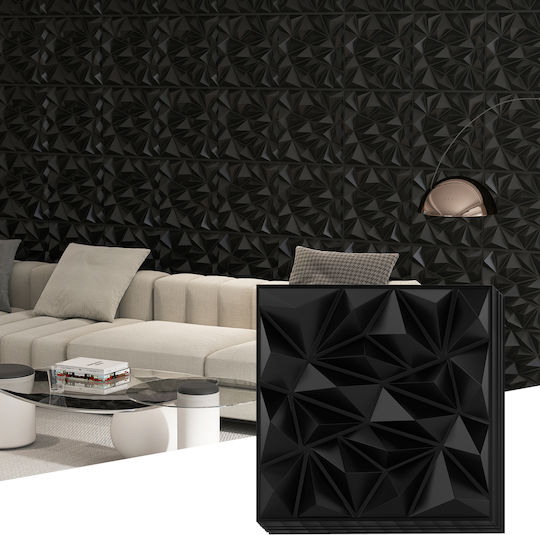 3D Стенен Панел От PVC Черен 50x50см
