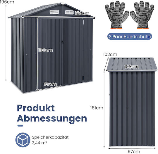 Metallic Garden Shed Galvanized L1.93xW1.08xH1.96m