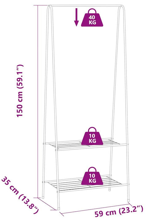 vidaXL Floor Garment Rack made of Metal White 59x35x150cm