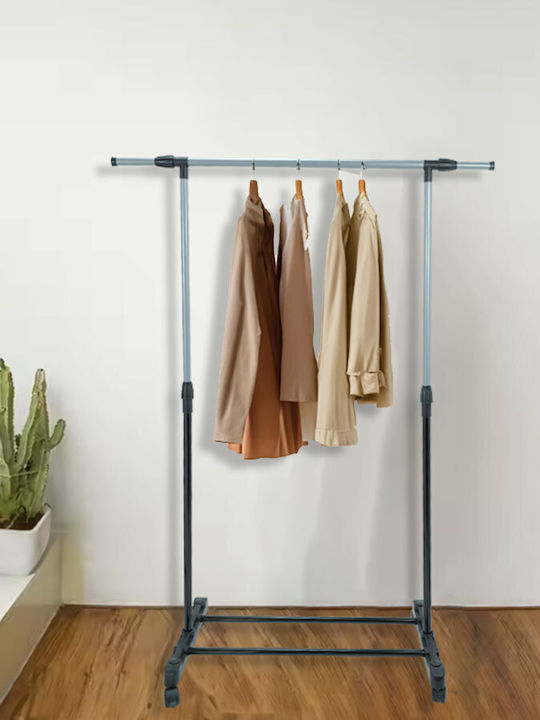 Uncle George Wheeled Floor Garment Rack made of Metal Telescopic Silver 63.5x37x133cm