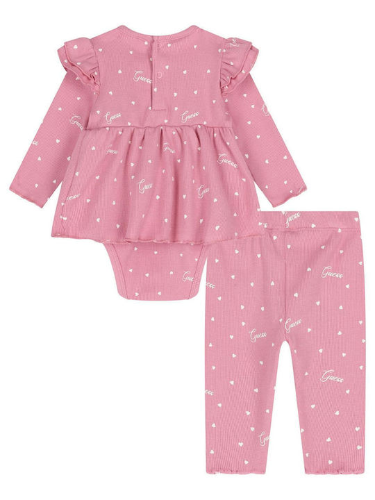 Guess Baby Bodysuit Set Long-Sleeved with Pants Pink 2pcs