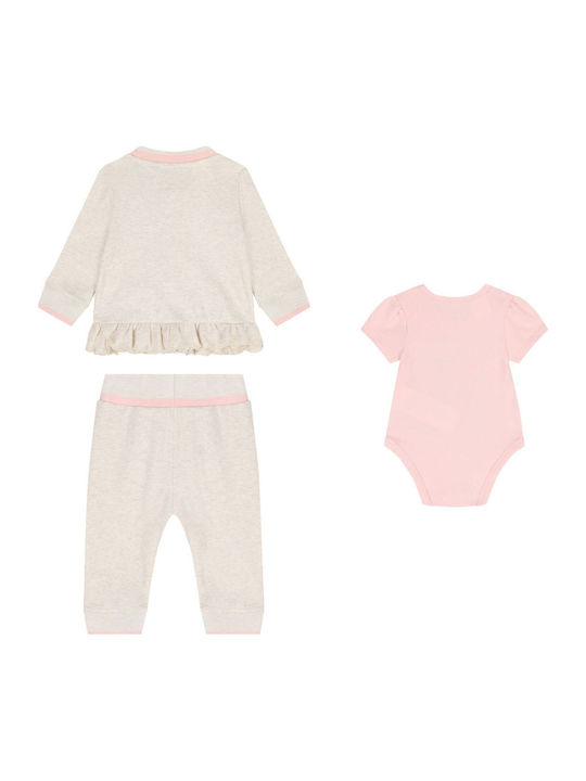 Guess Baby Bodysuit Set Short-Sleeved with Pants Ecru 3pcs