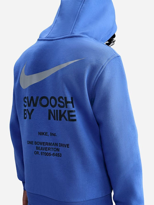 Fleece Kids Sweatshirt with Hood and Pockets Blue Sportswear Club
