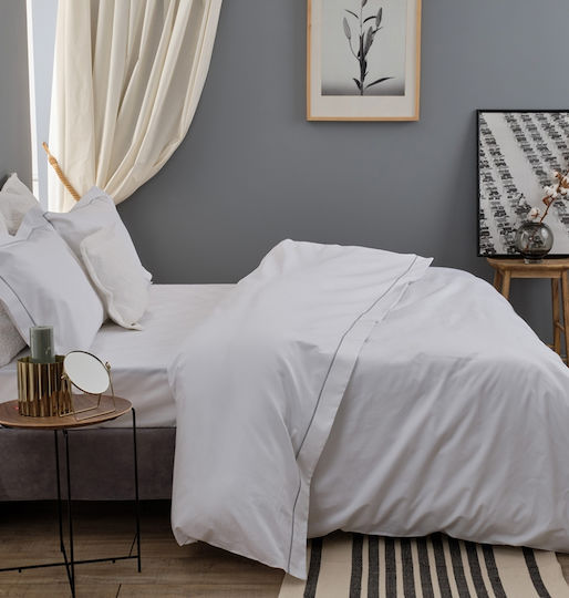 Blanc de Blanc MK Solid Plain Σεντόνι Ξενοδοχείου Λευκό King Size 295x320εκ. Βαμβακερό