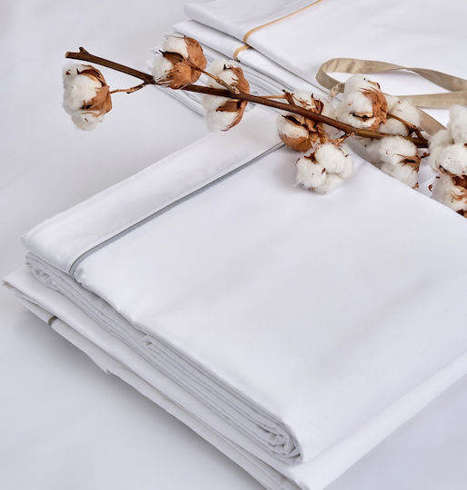 Blanc de Blanc MK Solid Plain Σεντόνι Ξενοδοχείου Λευκό King Size 295x320εκ. Βαμβακερό