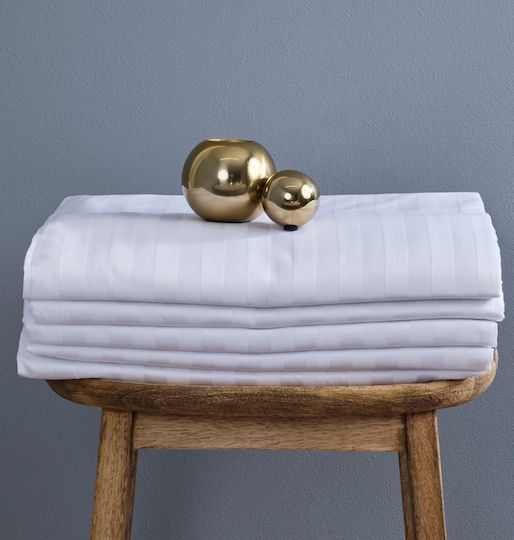 Blanc de Blanc MK Satin Stripe Hotel Sheet White Queen Size 240x290cm 100% Cotton 1pcs