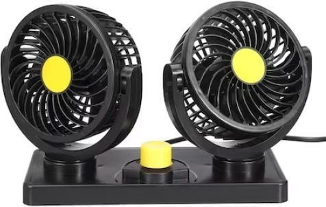 Double Car Fan 2 Speed Settings 10w Power 360° Rotation 2 M Cable Length Black