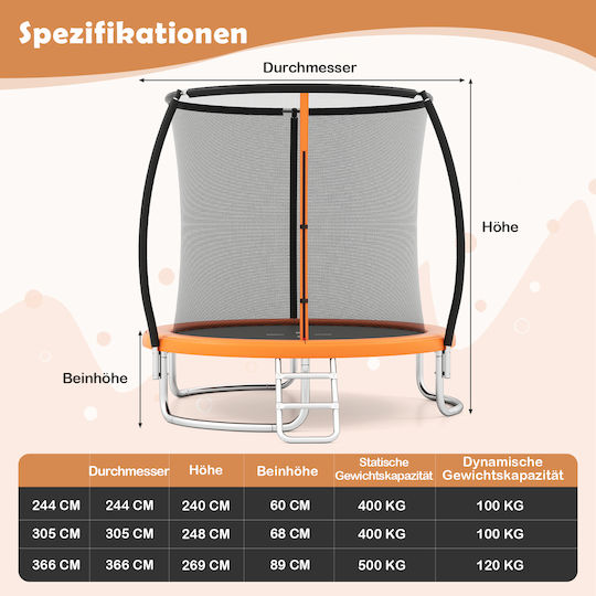 Costway Trampolin Kinder Durchmesser 305cm mit Leiter & Netz