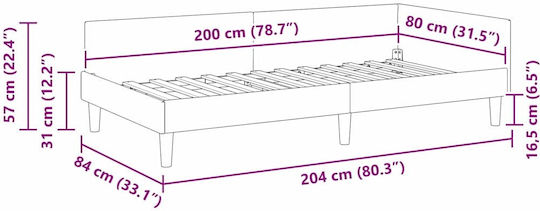 Единично Легло Облечено с Текстил Синьо с Дъски за Матрак 80x200см