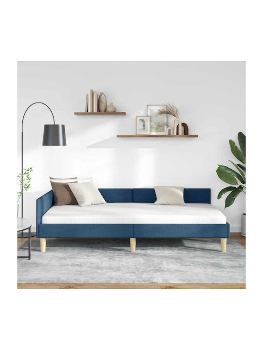Single Bed Upholstered with Blue Fabric with Slats for Mattress 100x200cm