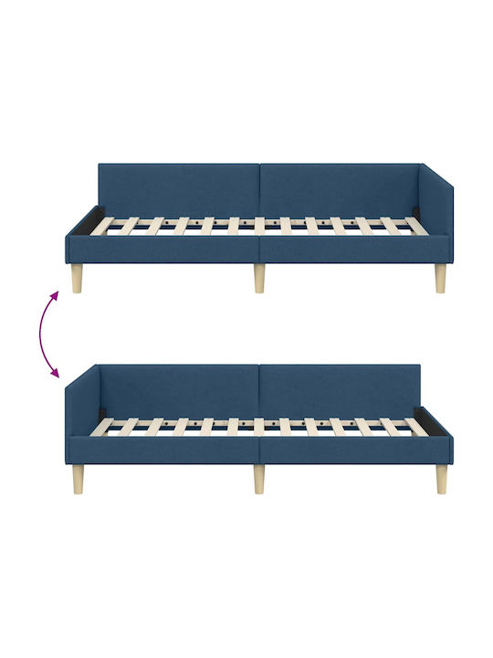 Single Bed Upholstered with Blue Fabric with Slats for Mattress 100x200cm