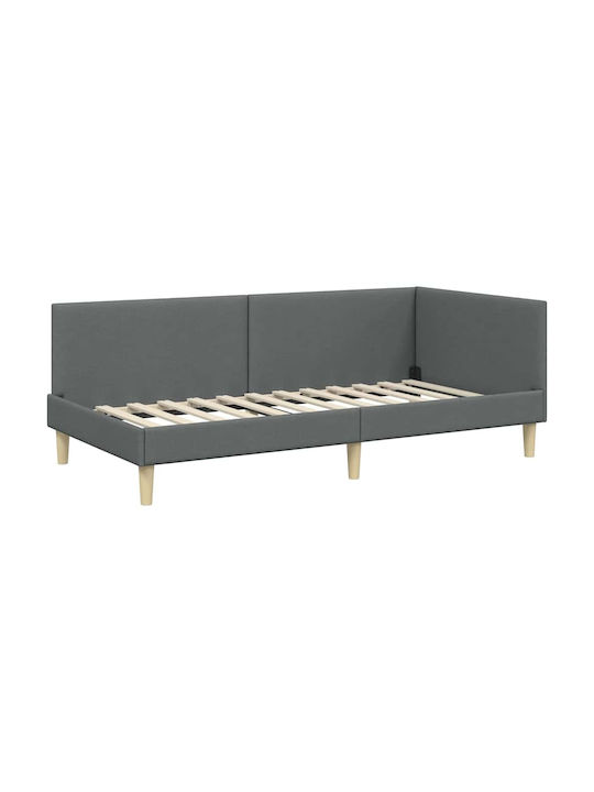 Pat Single Tapițat cu Material Gri Închis cu Plăci pentru Saltea 90x200cm