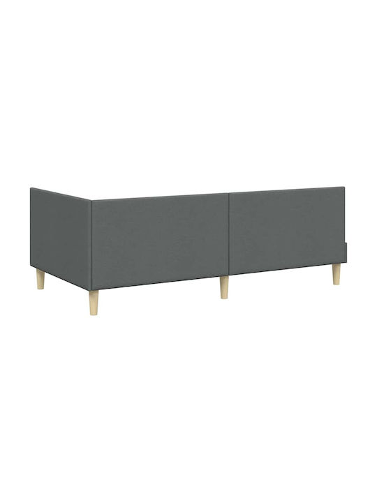 Pat Single Tapițat cu Material Gri Închis cu Plăci pentru Saltea 90x200cm