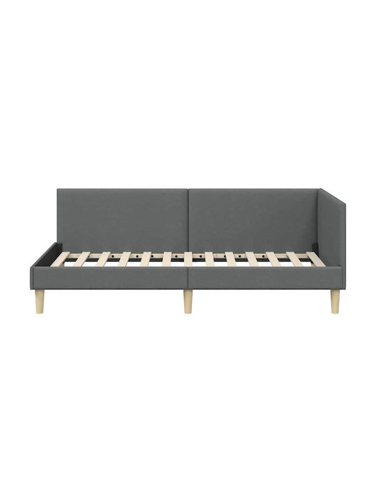 Pat Single Tapițat cu Material Gri Închis cu Plăci pentru Saltea 90x200cm
