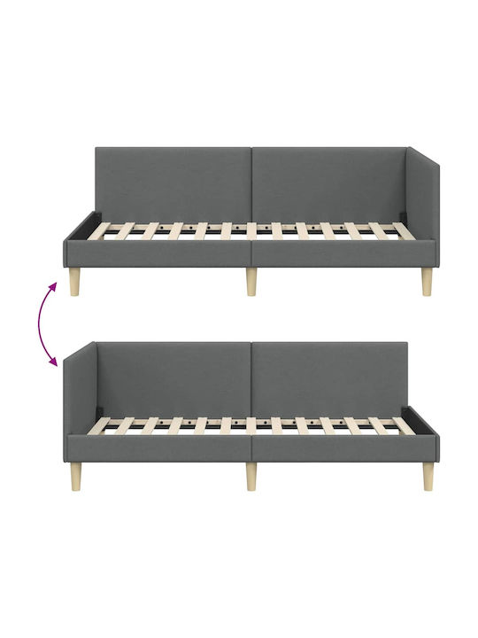 Pat Single Tapițat cu Material Gri Închis cu Plăci pentru Saltea 90x200cm