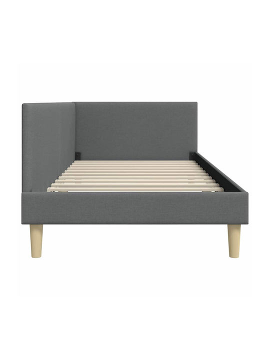 Pat Single Tapițat cu Material Gri Închis cu Plăci pentru Saltea 90x200cm