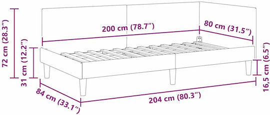 Легло Единично Дървено Светло сиво с Ламели за Матрак 80x200см