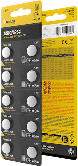 Technik Αλκαλικές Μπαταρίες Ρολογιών LR54 / SR54 / LR1130 1.5V 10τμχ