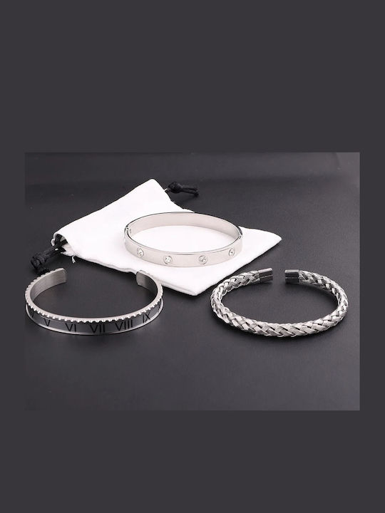 Legend Accessories Σετ Γυναικεία Βραχιόλια Χειροπέδα από Ατσάλι