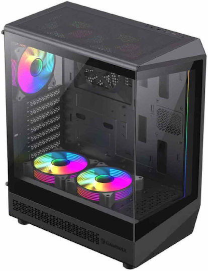 GameMax Vista COC AB Геймърско бюро Midi Tower Компютърна кутия със страничен прозорец и ARGB осветление Черен