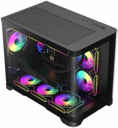 GameMax HYPE-M Gaming Mini Tower Κουτί Υπολογιστή με Πλαϊνό Παράθυρο και ARGB Φωτισμό Μαύρο