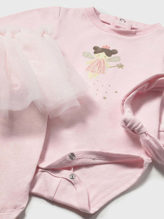 Mayoral Baby Bodysuit Set Long-Sleeved with Accessories Pink 3pcs
