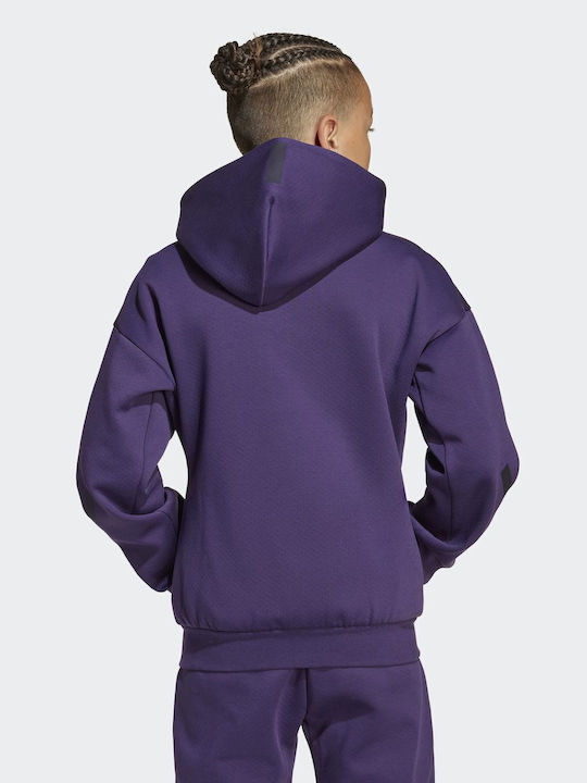 Athletic Kids Cardigan Sweatshirt Cotton with Hooded Purple