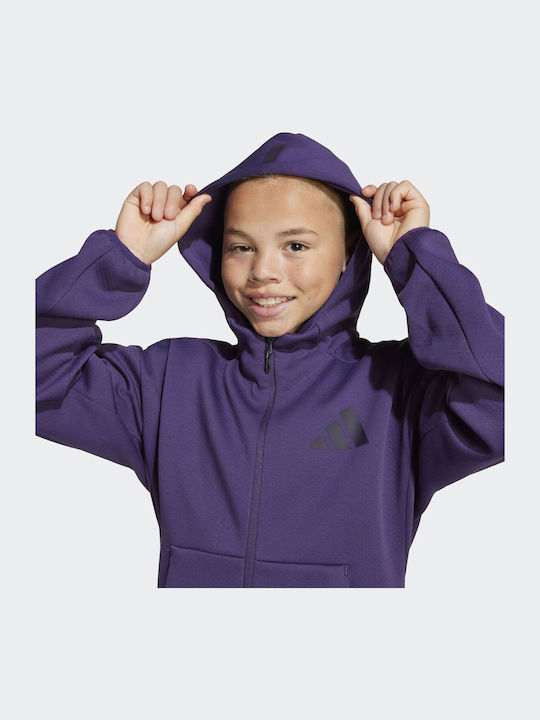 Athletic Kids Cardigan Sweatshirt Cotton with Hooded Purple