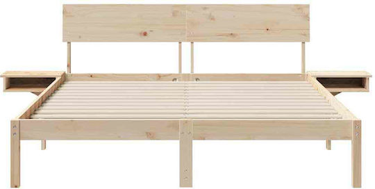 Double Bed Made of Solid Brown Wood with Slats for Mattress 160x200cm